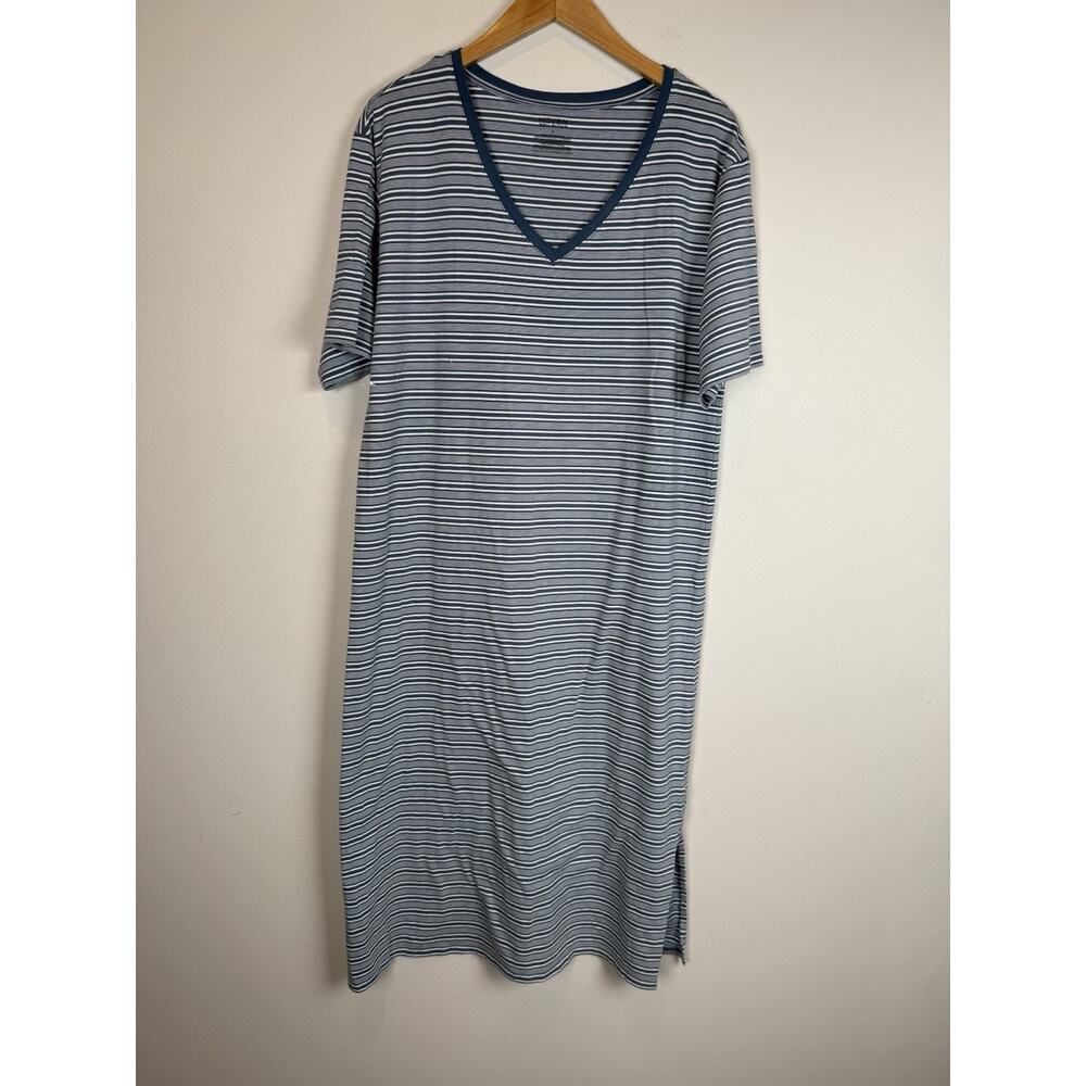 Haven Well Within Sleep Midi Dress Organic Cotton Nightgown V Neck Striped M